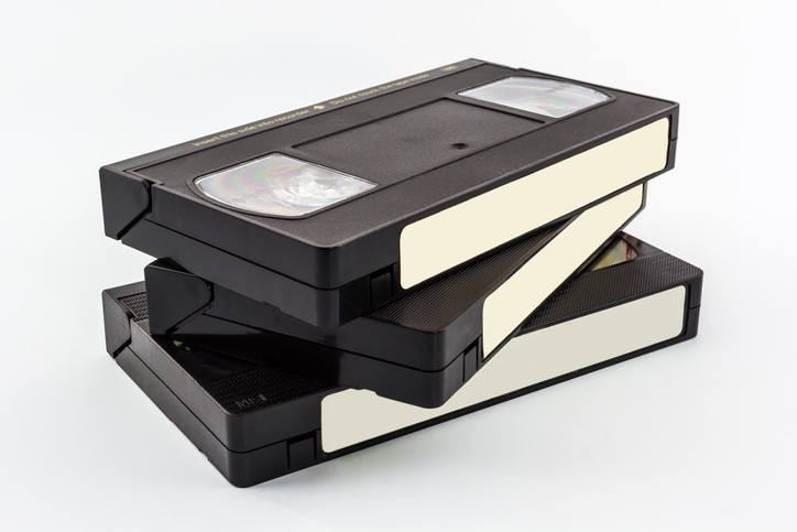 Camcorder tapes and cassettes awaiting transfer to digital files